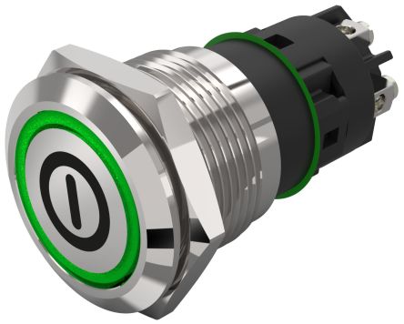 EAO 82 Series Illuminated Illuminated Push Button Switch, Latching, Panel Mount, 19mm Cutout, SPDT, Green LED, 240V, [82-5152.2134.B001]; 247-8919
