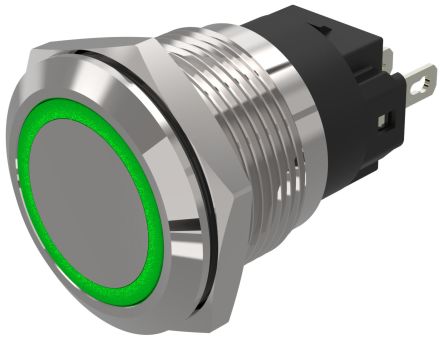 EAO 82 Series Green Indicator, 24V ac/dc, 19mm Mounting Hole Size, Solder Tab Termination, IP65, IP67 [82-5551.0134]; 247-8943