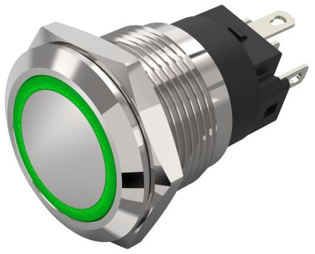 EAO 82 Series Illuminated Illuminated Push Button Switch, Latching, Panel Mount, 19mm Cutout, SPDT, Green LED, 240V, [82-5551.2134]; 247-8952