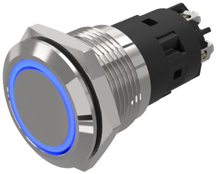 EAO 82 Series Illuminated Illuminated Push Button Switch, Latching, Panel Mount, 19mm Cutout, SPDT, Blue LED, 240V, [82-5552.2123]; 247-8962