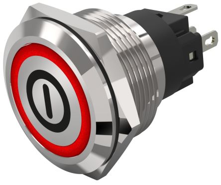 EAO 82 Series Illuminated Illuminated Push Button Switch, Momentary, Panel Mount, 22.3mm Cutout, SPDT, Red LED, 240V, [82-6151.1114.B001]; 247-8984