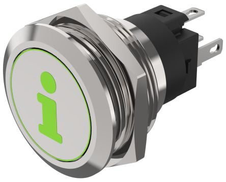 EAO 82 Series Illuminated Illuminated Push Button Switch, Momentary, Panel Mount, 22.3mm Cutout, SPDT, Red/Green LED, [82-6151.1AA4.B004]; 247-8997