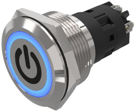 EAO 82 Series Illuminated Illuminated Push Button Switch, Momentary, Panel Mount, 22.3mm Cutout, SPDT, Blue LED, 240V, [82-6152.1123.B002]; 247-9028