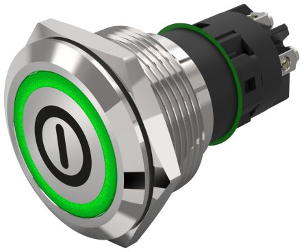 EAO 82 Series Illuminated Illuminated Push Button Switch, Momentary, Panel Mount, 22.3mm Cutout, SPDT, Green LED, 240V, [82-6152.1134.B001]; 247-9036