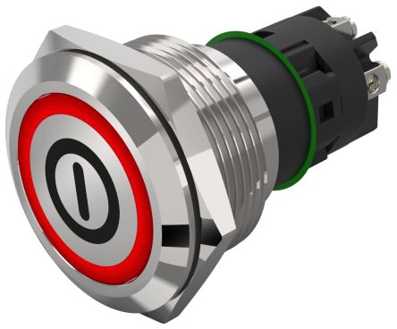 EAO 82 Series Illuminated Illuminated Push Button Switch, Latching, Panel Mount, 22.3mm Cutout, SPDT, Red LED, 240V, [82-6152.2113.B001]; 247-9043