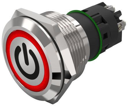 EAO 82 Series Illuminated Illuminated Push Button Switch, Latching, Panel Mount, 22.3mm Cutout, SPDT, Red LED, 240V, [82-6152.2114.B002]; 247-9047