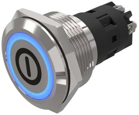 EAO 82 Series Illuminated Illuminated Push Button Switch, Latching, Panel Mount, 22.3mm Cutout, SPDT, Blue LED, 240V, [82-6152.2124.B001]; 247-9053