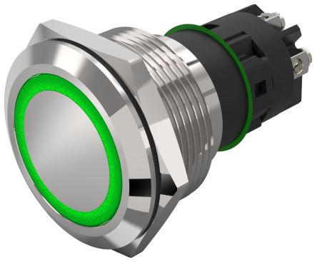 EAO 82 Series Illuminated Illuminated Push Button Switch, Latching, Panel Mount, 22.3mm Cutout, SPDT, Green LED, 240V, [82-6152.2133]; 247-9056