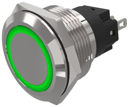 EAO 82 Series Green Indicator, 12V ac/dc, 22mm Mounting Hole Size, Solder Tab Termination, IP65, IP67 [82-6551.0133]; 247-9083