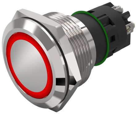 EAO 82 Series Illuminated Illuminated Push Button Switch, Momentary, Panel Mount, 22.3mm Cutout, SPDT, Red LED, 240V, [82-6552.1113]; 247-9091