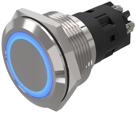 EAO 82 Series Illuminated Illuminated Push Button Switch, Latching, Panel Mount, 22.3mm Cutout, SPDT, Blue LED, 240V, [82-6552.2124]; 247-9102