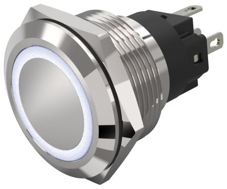 EAO 82 Series Illuminated Illuminated Push Button Switch, Momentary, Panel Mount, 22.3mm Cutout, SPDT, White LED, 240V, [82-6651.1154]; 247-9110