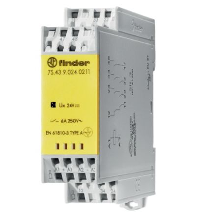 Finder DIN Rail Non-Latching Relay with Guided Contacts, 48V dc Coil, 6A Switching Current, 3P [7S4390480211]; 247-9268