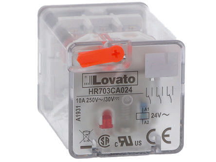Lovato DIN Rail Non-Latching Relay, 230V ac Coil, 10A Switching Current, DPDT [HR702CA230]; 247-9598