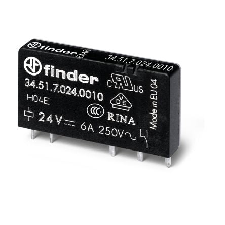 Finder PCB Mount Relay, 5V dc Coil, 6A Switching Current, SPDT [345170054319]; 248-1784