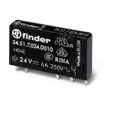 Finder PCB Mount Relay, 5V dc Coil, 6A Switching Current, SPDT [345170055010]; 248-1785
