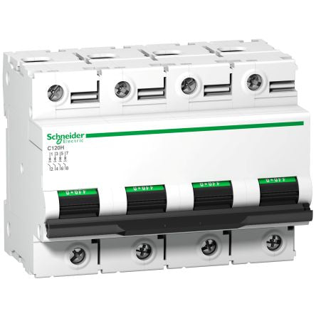 Schneider Electric Acti 9 C120H MCB, 4P, 100A Curve D [A9N18524]; 248-3683