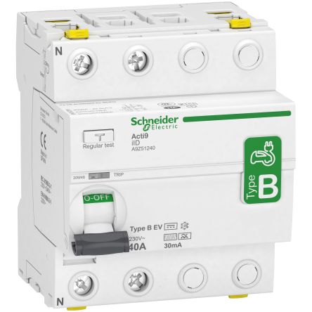 Schneider Electric iID RCCB, 40A, 2 Pole, 30mA, Type B-EV, 230V ac [A9Z51240]; 248-3714