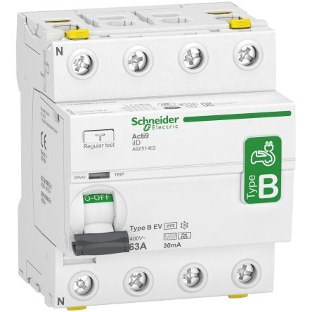 Schneider Electric iID RCCB, 63A, 4 Pole, 30mA, Type B-EV, 400V ac [A9Z51463]; 248-3715