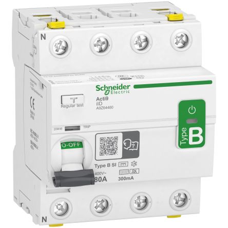 Schneider Electric iID RCCB, 80A, 4 Pole, 300mA, Type B-SI, 400V ac [A9Z64480]; 248-3726