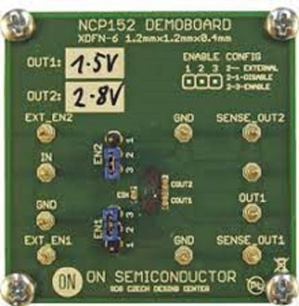 onsemi Dual 150 mA, Linear Voltage Regulator, Low Dropout (LDO), Low IQ Evaluation Board LDO Voltage Regulator for [NCP152MXTCGEVB]; 248-3925