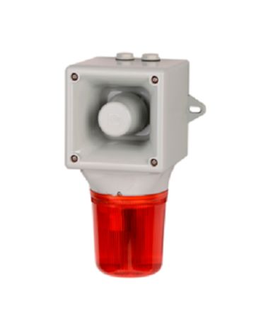 e2s AB105LDA Series Amber, Blue, Clear, Green, Red, Yellow LED Beacon, 230 V, IP65, Wall Mount, 113dB at 1 Metre [AB105LDAAC230AA0A1G/R]; 248-4874