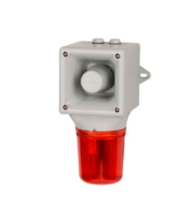 e2s AB105LDA Series Amber, Blue, Clear, Green, Red, Yellow LED Beacon, 24 V, IP65, Wall Mount, 113dB at 1 Metre [AB105LDADC024AA0A1G/R]; 248-4877