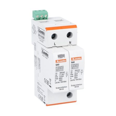 Lovato Single Phase Surge Protector, 60kA, < 1.5kV, DIN Rail Mount [SA01NA320R]; 248-5654