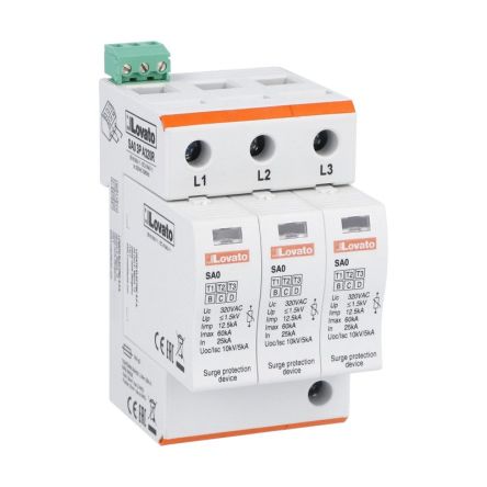 Lovato Single Phase Surge Protector, 60kA, < 1.5kV, DIN Rail Mount [SA03PA320R]; 248-5657