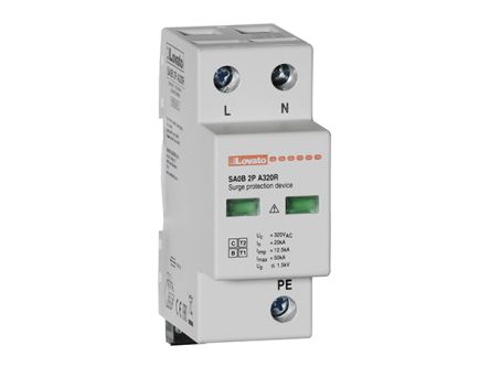 Lovato Single Phase Surge Protector, 50kA, DIN Rail Mount [SA0B2PA320R]; 248-5659
