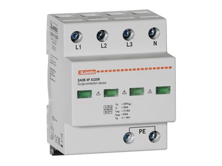 Lovato Single Phase Surge Protector, 50kA, DIN Rail Mount [SA0B4PA320R]; 248-5663