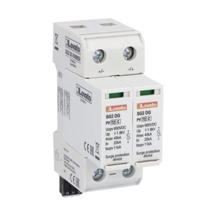 Lovato Single Phase Surge Protector, 40kA, DIN Rail Mount [SG2DG600M2R]; 248-5669