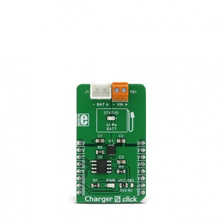 MikroElektronika Charger 5 Click Battery Charger for MCP 4161, MCP 73113 for Lithium-ion, Lithium-Polymer Batteries [MIKROE-2848]; 249-3955