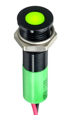 RS PRO Green Panel Mount Indicator, 24V dc, 8mm Mounting Hole Size, Lead Wires Termination, IP67 [0]; 249-4309