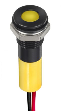 RS PRO Yellow Panel Mount Indicator, 12V dc, 8mm Mounting Hole Size, Lead Wires Termination, IP67 [0]; 249-4315