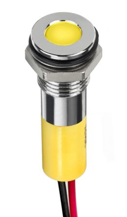 RS PRO Yellow Panel Mount Indicator, 12V dc, 8mm Mounting Hole Size, Lead Wires Termination, IP67 [0]; 249-4324