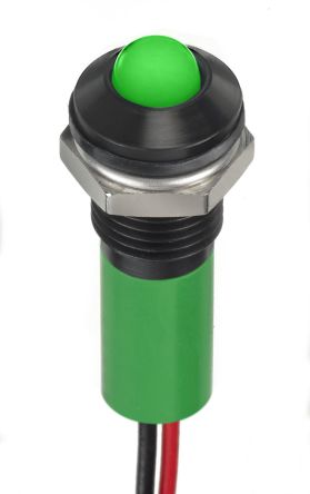 RS PRO Green Panel Mount Indicator, 2V dc, 8mm Mounting Hole Size, Lead Wires Termination, IP67 [0]; 249-4327