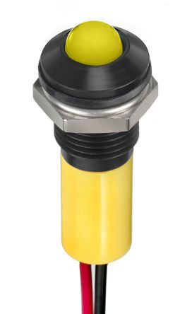 RS PRO Yellow Panel Mount Indicator, 12V dc, 8mm Mounting Hole Size, Lead Wires Termination, IP67 [0]; 249-4336