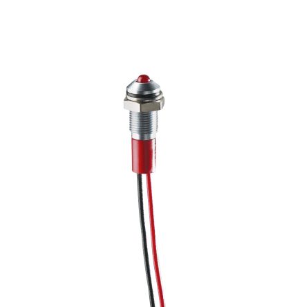 RS PRO Red Panel Mount Indicator, 12V dc, 8mm Mounting Hole Size, Lead Wires Termination, IP67 [0]; 249-4343