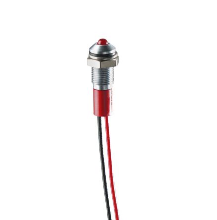 RS PRO Red Panel Mount Indicator, 24V dc, 8mm Mounting Hole Size, Lead Wires Termination, IP67 [0]; 249-4344