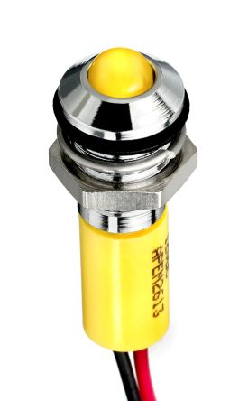 RS PRO Yellow Panel Mount Indicator, 24V dc, 8mm Mounting Hole Size, Lead Wires Termination, IP67 [0]; 249-4347
