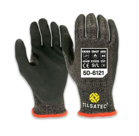Tilsatec Black, Grey HPPE, PET, Polyamide, Spandex, Steel Abrasion Resistant, Cut Resistant Gloves, Size 8, Nitrile [50-6121-08]; 250-0449