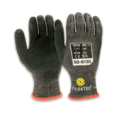 Tilsatec Black, Grey HPPE, PET, Polyamide, Spandex, Steel Abrasion Resistant Gloves, Size 10, Latex Coating [50-6130-10]; 250-0457