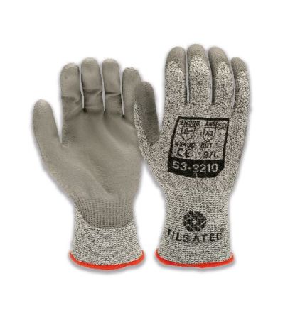 Tilsatec Black, Grey Glass Fiber, HPPE, PET, Polyamide, Spandex Cut Resistant Gloves, Size 11, Polyurethane Coating [53-3210-11]; 250-0463