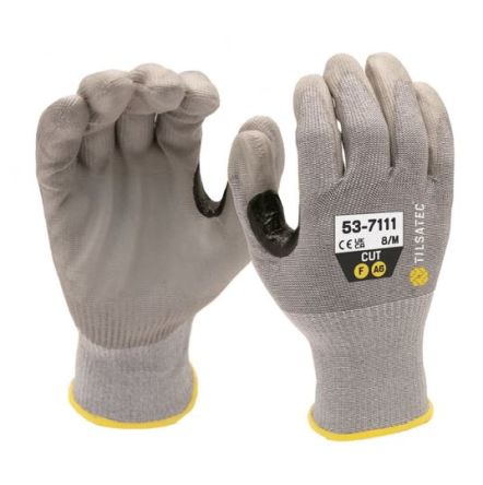 Tilsatec Grey HPPE, PET, Polyamide, Spandex, Steel Cut Resistant Gloves, Size 8, Polyurethane Coating [53-7111-08]; 250-0466