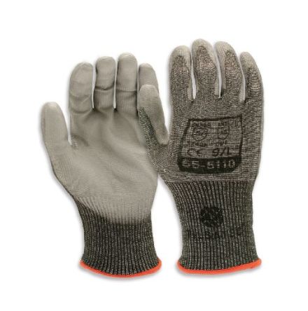 Tilsatec Black, Grey HPPE, PET, Polyamide, Spandex, Steel Cut Resistant Gloves, Size 10, Polyurethane Coating [55-5110-10]; 250-0480