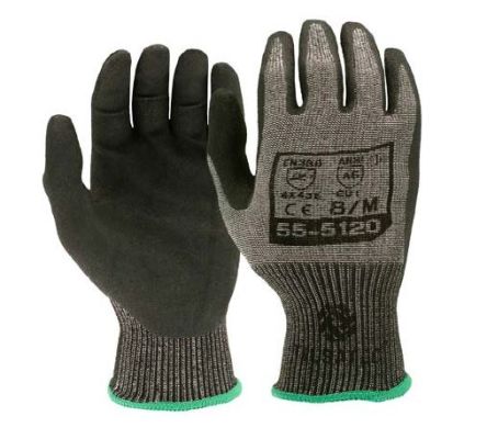 Tilsatec Black, Grey HPPE, PET, Polyamide, Spandex, Steel Cut Resistant Gloves, Size 8, Microporous Nitrile Coating [55-5120-08]; 250-0483