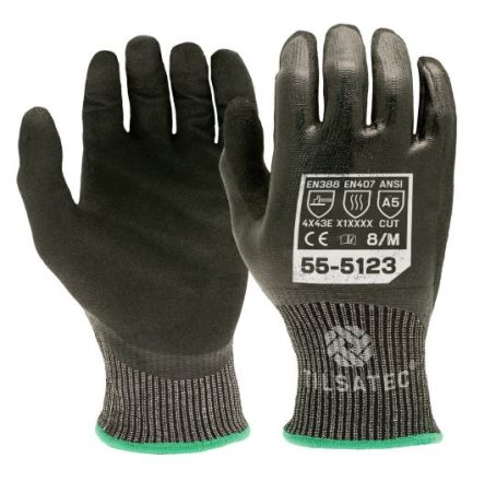 Tilsatec Black, Grey HPPE, PET, Polyamide, Spandex, Steel Cut Resistant Gloves, Size 8, Nitrile Coating [55-5123-08]; 250-0488