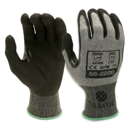 Tilsatec Black, Grey Glass Fiber, HPPE, PET, Polyamide, Spandex Good Dexterity Gloves, Size 7, Bi-Polymer Coating [58-2220-07]; 250-0493