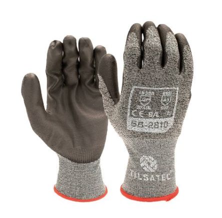 Tilsatec Black, Grey Glass Fiber, PET, Polyamide, Spandex Good Dexterity Gloves, Size 8, Polyurethane Coating [58-2810-08]; 250-0500
